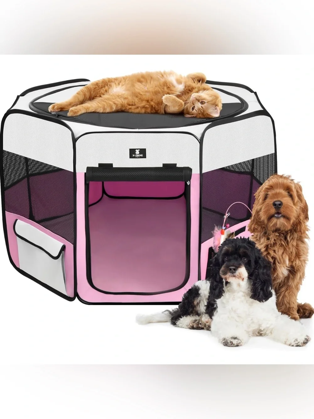 X-ZONE PET Portable Foldable Pet Dog Cat Playpen Crates Kennel, Large
